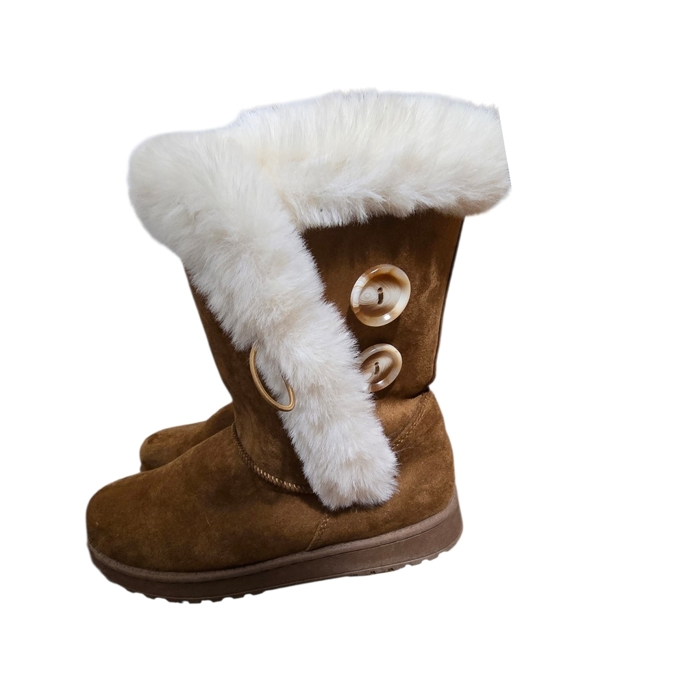 SO Brown Ankle Boots with White Fur Trim